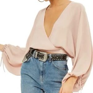 TOPSHOP Blush Balloon Sleeve Crop Top